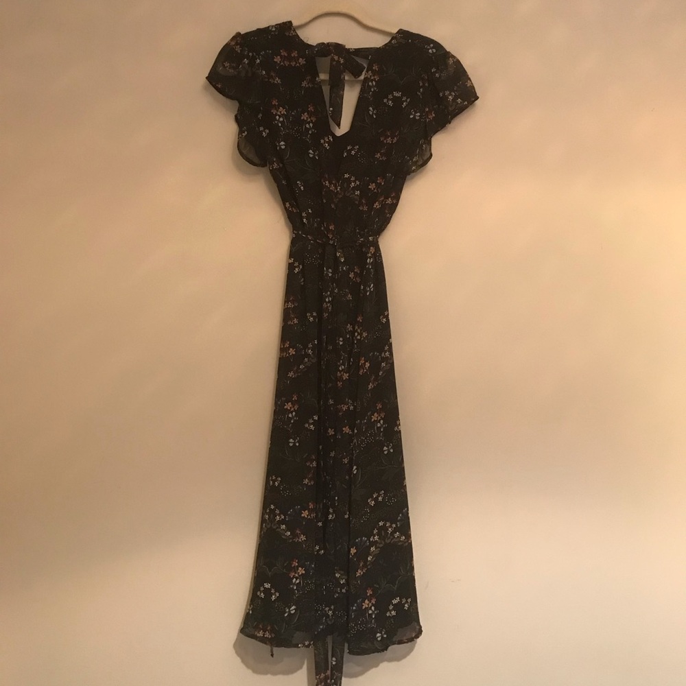 Black Floral midi length dress